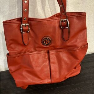 Relic Red Orange Faux Leather Tote Bag